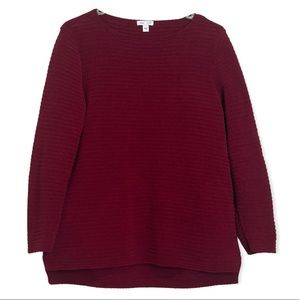 J. Jill Chenille Ribbed Knit Maroon Round Neck Sweater Size Small